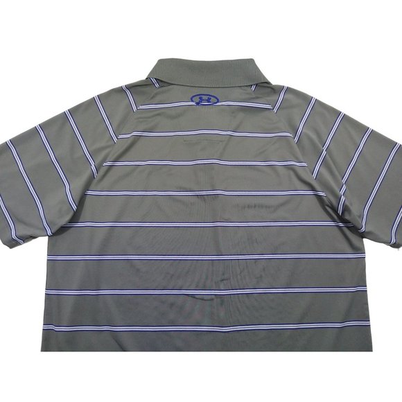 Under Armour Catalyst Mens Polo Shirt Size Large Gray Purple Striped Heatgear - Picture 4 of 7